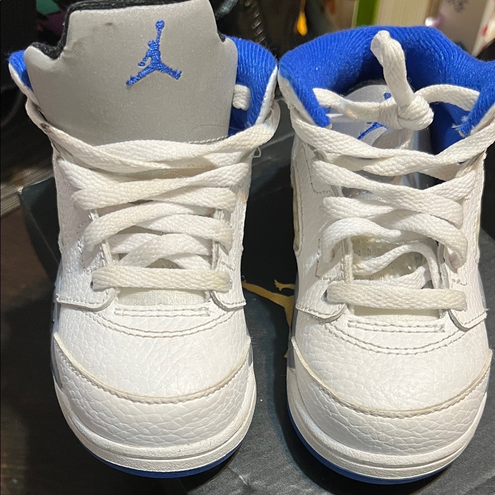 Jordan Kids White and Royal Blue Sneakers